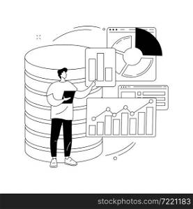Analytics and data science abstract concept vector illustration. Big data, machine learning control, computer science, predictive analytics, perform statistics, dashboard software abstract metaphor.. Analytics and data science abstract concept vector illustration.