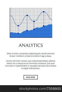 Analytics banner, colorful vector illustration, text s&le, information button, waving infographic on grid, dots and dotted line, analytical data. Analytics Banner, Colorful Vector Illustration