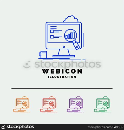 analytics, board, presentation, laptop, statistics 5 Color Line Web Icon Template isolated on white. Vector illustration. Vector EPS10 Abstract Template background