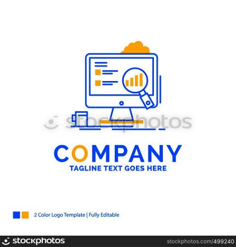 analytics, board, presentation, laptop, statistics Blue Yellow Business Logo template. Creative Design Template Place for Tagline.