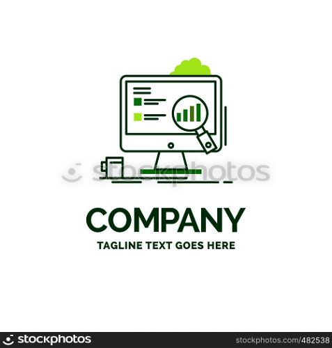 analytics, board, presentation, laptop, statistics Flat Business Logo template. Creative Green Brand Name Design.