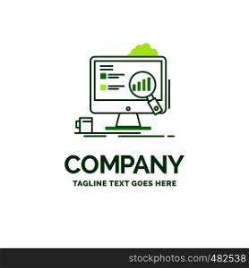 analytics, board, presentation, laptop, statistics Flat Business Logo template. Creative Green Brand Name Design.