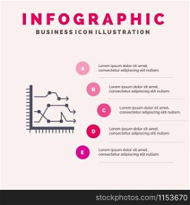 Analytics, Business, Chart, Diagram, Graph, Trends Solid Icon Infographics 5 Steps Presentation Background