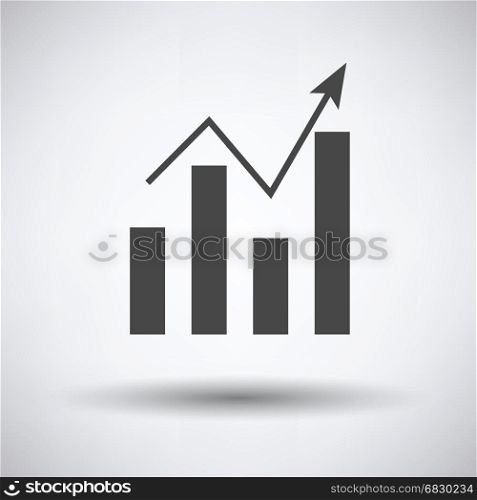 Analytics chart icon on gray background, round shadow. Vector illustration.