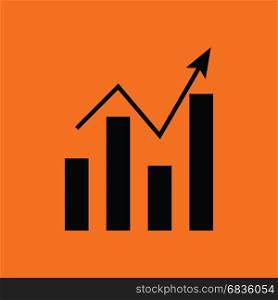 Analytics chart icon. Orange background with black. Vector illustration.