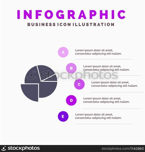 Analytics, Chart, Pie, Graph Solid Icon Infographics 5 Steps Presentation Background