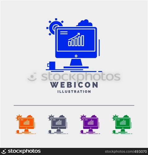 Analytics, chart, seo, web, Setting 5 Color Glyph Web Icon Template isolated on white. Vector illustration. Vector EPS10 Abstract Template background
