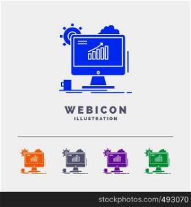 Analytics, chart, seo, web, Setting 5 Color Glyph Web Icon Template isolated on white. Vector illustration. Vector EPS10 Abstract Template background
