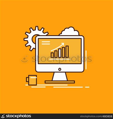 Analytics, chart, seo, web, Setting Flat Line Filled Icon. Beautiful Logo button over yellow background for UI and UX, website or mobile application. Vector EPS10 Abstract Template background