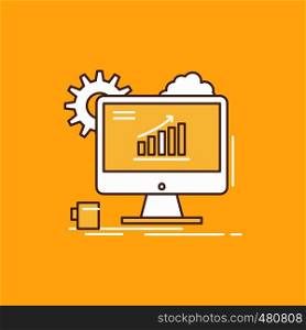 Analytics, chart, seo, web, Setting Flat Line Filled Icon. Beautiful Logo button over yellow background for UI and UX, website or mobile application. Vector EPS10 Abstract Template background