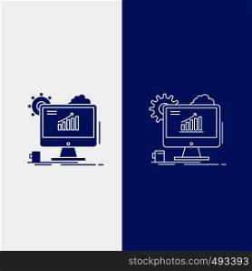 Analytics, chart, seo, web, Setting Line and Glyph web Button in Blue color Vertical Banner for UI and UX, website or mobile application. Vector EPS10 Abstract Template background