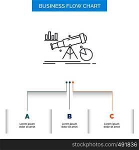 Analytics, finance, forecast, market, prediction Business Flow Chart Design with 3 Steps. Line Icon For Presentation Background Template Place for text. Vector EPS10 Abstract Template background