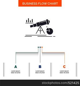 Analytics, finance, forecast, market, prediction Business Flow Chart Design with 3 Steps. Glyph Icon For Presentation Background Template Place for text.. Vector EPS10 Abstract Template background