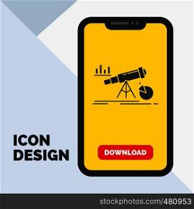 Analytics, finance, forecast, market, prediction Glyph Icon in Mobile for Download Page. Yellow Background. Vector EPS10 Abstract Template background