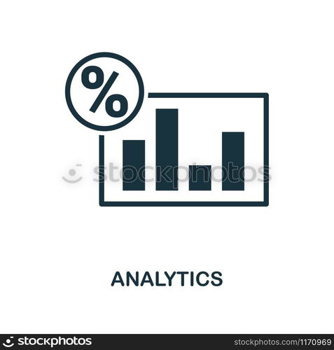 Analytics icon. Monochrome style design from business collection. UI. Pixel perfect simple pictogram analytics icon. Web design, apps, software, print usage.. Analytics icon. Monochrome style design from business icon collection. UI. Pixel perfect simple pictogram analytics icon. Web design, apps, software, print usage.