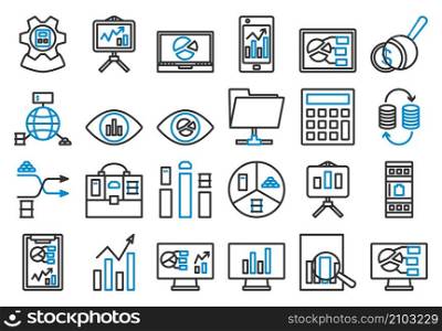 Analytics Icon Set. Editable Bold Outline With Color Fill Design. Vector Illustration.