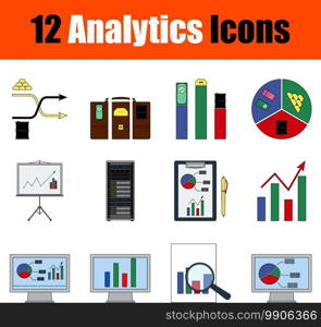 Analytics Icon Set. Flat Color Outline Design With Editable Stroke. Vector Illustration.