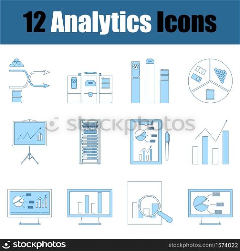 Analytics Icon Set. Thin Line With Blue Fill Design. Vector Illustration.