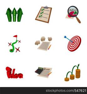 Analytics icons set. Cartoon illustration of 9 analytics vector icons for web. Analytics icons set, cartoon style