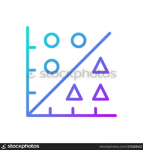 Analytics of data mining process gradient linear vector icon. Development graph. Virtual information statistics. Thin line color symbol. Modern style pictogram. Vector isolated outline drawing. Analytics of data mining process gradient linear vector icon