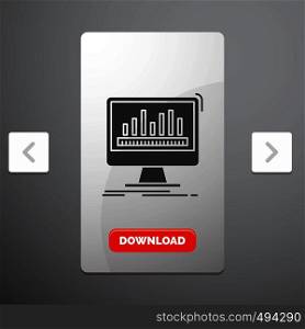 analytics, processing, dashboard, data, stats Glyph Icon in Carousal Pagination Slider Design & Red Download Button. Vector EPS10 Abstract Template background