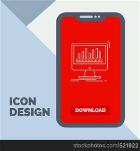 analytics, processing, dashboard, data, stats Line Icon in Mobile for Download Page. Vector EPS10 Abstract Template background