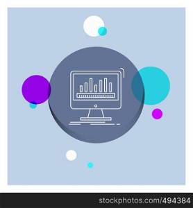 analytics, processing, dashboard, data, stats White Line Icon colorful Circle Background. Vector EPS10 Abstract Template background