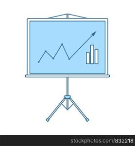 Analytics Stand Icon. Thin Line With Blue Fill Design. Vector Illustration.