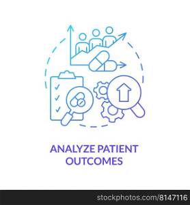 Analyze patient outcomes blue gradient concept icon. Improving quality of healthcare abstract idea thin line illustration. Medical treatment impact. Isolated outline drawing. Myriad Pro-Bold font used. Analyze patient outcomes blue gradient concept icon