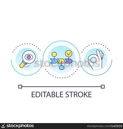Analyze workflow loop concept icon. Business optimization. Develop strategy. Audit work process abstract idea thin line illustration. Isolated outline drawing. Editable stroke. Arial font used. Analyze workflow loop concept icon