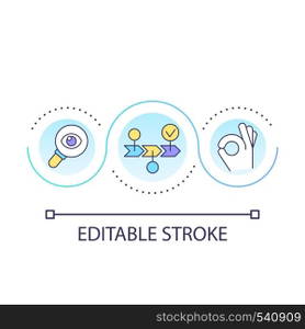 Analyze workflow loop concept icon. Business optimization. Develop strategy. Audit work process abstract idea thin line illustration. Isolated outline drawing. Editable stroke. Arial font used. Analyze workflow loop concept icon