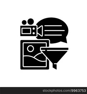 Analyzing information black glyph icon. Mastery of Analytical Thinking. Identifying issues and problems. Creative thinking ex&le. Silhouette symbol on white space. Vector isolated illustration. Analyzing information black glyph icon