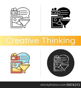 Analyzing information icon. Mastery of Analytical Thinking. Identifying issues and problems. Creative thinking ex&le. Linear black and RGB color styles. Isolated vector illustrations. Analyzing information icon