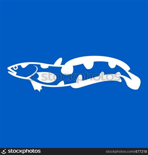 Anarhichas fish icon white isolated on blue background vector illustration. Anarhichas fish icon white