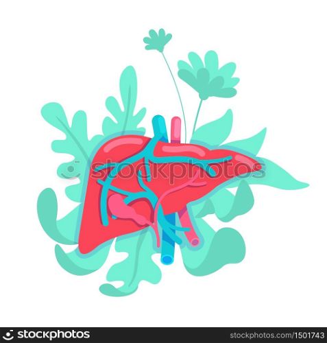 Anatomical liver flat concept vector illustration. Gastrointestinal system. Intestine with bowel. Physiology 2D cartoon object for web design. Healthy human internal organ creative idea. Anatomical liver flat concept vector illustration
