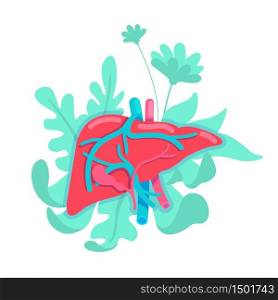 Anatomical liver flat concept vector illustration. Gastrointestinal system. Intestine with bowel. Physiology 2D cartoon object for web design. Healthy human internal organ creative idea. Anatomical liver flat concept vector illustration