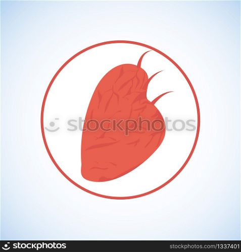 Anatomical Shape Human Heart in Red Circle Flat Vector Icon Isolated on White Background. Cardiology Medical Center or Hospital Logotype, Blood and Organs Donation, Saving Life Transplantation Symbol