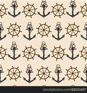 Anchor and steering wheel seamless nautical pattern