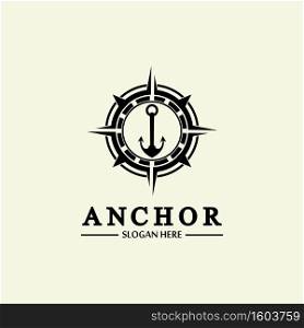 Anchor compass concept icon Logo vector illustration design,Nautical logo template. Flat design style on background.