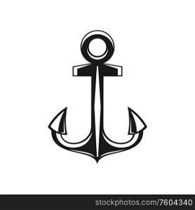 Anchor heavy mooring nautical object isolated. Vector monochrome marine navigation symbol. Heavy anchor mooring tool isolated navigation sign