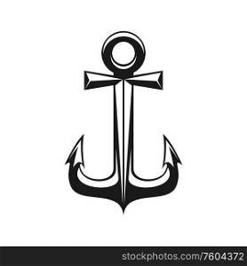 Anchor heavy mooring nautical object isolated. Vector monochrome marine navigation symbol. Heavy anchor mooring tool isolated navigation sign