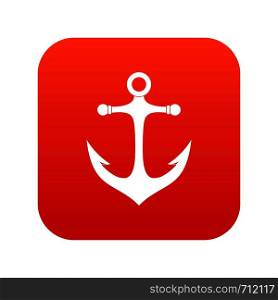 Anchor icon digital red for any design isolated on white vector illustration. Anchor icon digital red