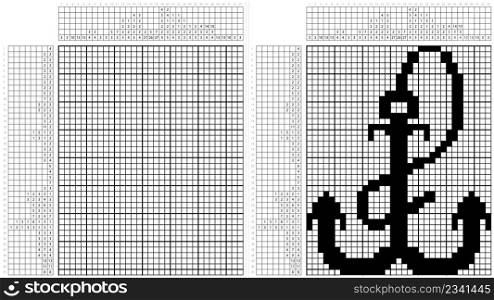 Anchor Icon Nonogram Pixel Art, Ship Anchor Icon Vector Art Illustration, Logic Puzzle Game Griddlers, Pic-A-Pix, Picture Paint By Numbers, Picross,