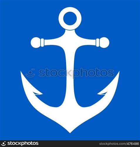 Anchor icon white isolated on blue background vector illustration. Anchor icon white