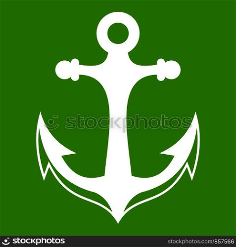 Anchor icon white isolated on green background. Vector illustration. Anchor icon green