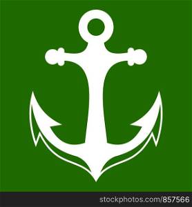 Anchor icon white isolated on green background. Vector illustration. Anchor icon green