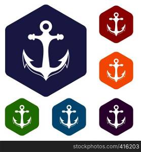 Anchor icons set rhombus in different colors isolated on white background. Anchor icons set