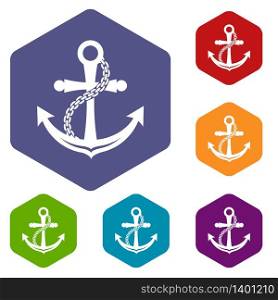 Anchor icons vector colorful hexahedron set collection isolated on white. Anchor icons vector hexahedron