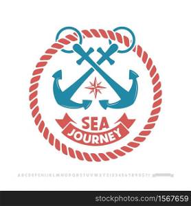 Anchor logo, nautical adventure emblem, t-shirt print style. Vector illustration. Anchor logo, nautical adventure emblem, t-shirt print style.