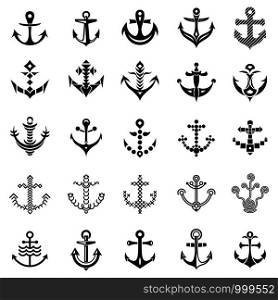 Anchor nautical logo icons set. Simple illustration of 25 anchor nautical logo vector icons for web. Anchor nautical logo iicons set, simple style